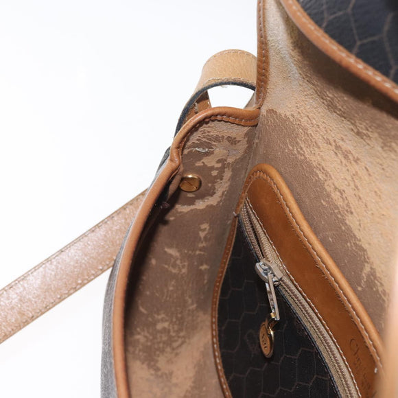 Christian Dior Honeycomb Canvas Shoulder Bag PVC Black Gold Auth fm5155