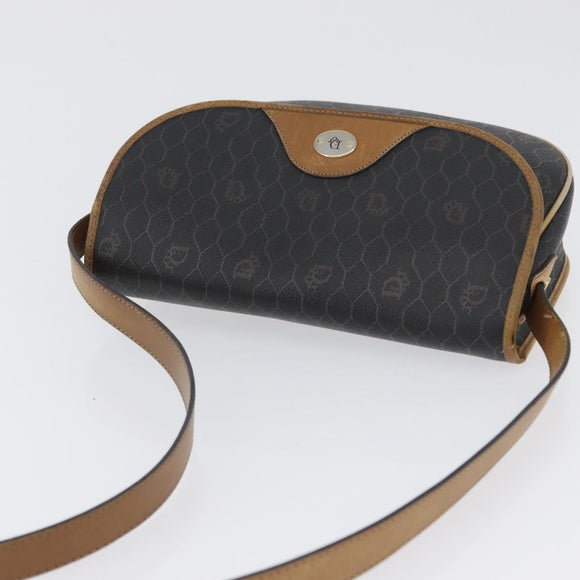 Christian Dior Honeycomb Canvas Shoulder Bag PVC Black Gold Auth fm5155