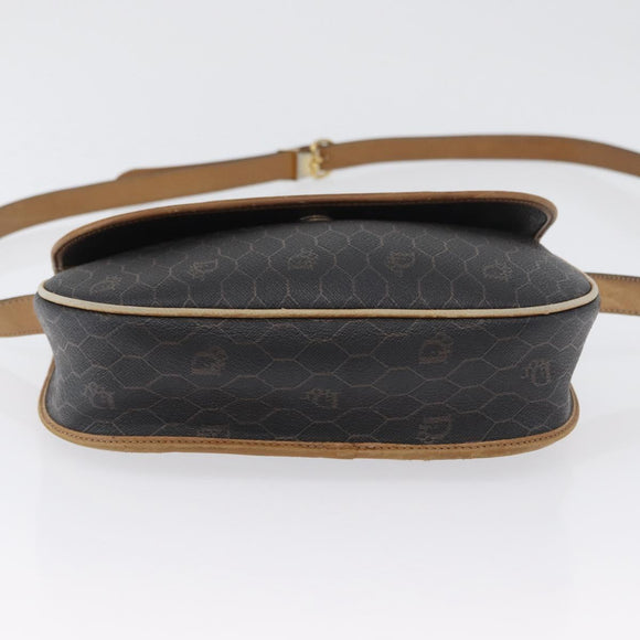 Christian Dior Honeycomb Canvas Shoulder Bag PVC Black Gold Auth fm5155