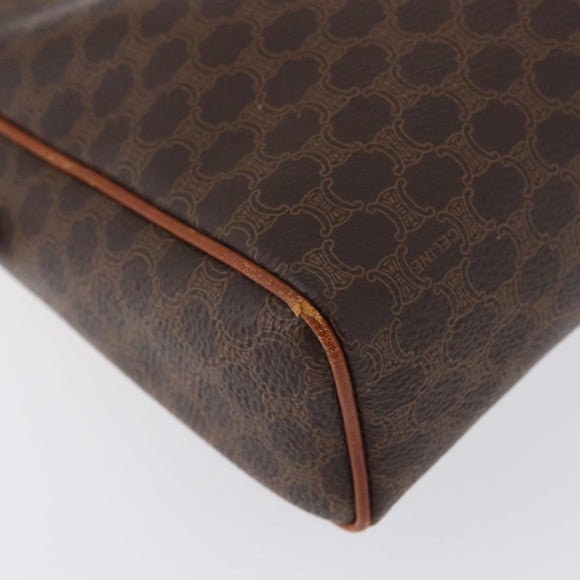 CELINE Macadam Canvas Pouch PVC Leather Brown Gold Auth fm5156