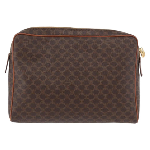 CELINE Macadam Canvas Pouch PVC Leather Brown Gold Auth fm5156
