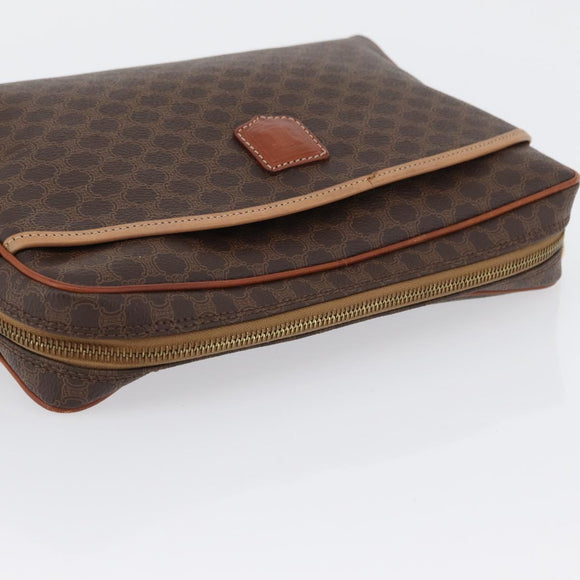 CELINE Macadam Canvas Pouch PVC Leather Brown Gold Auth fm5156