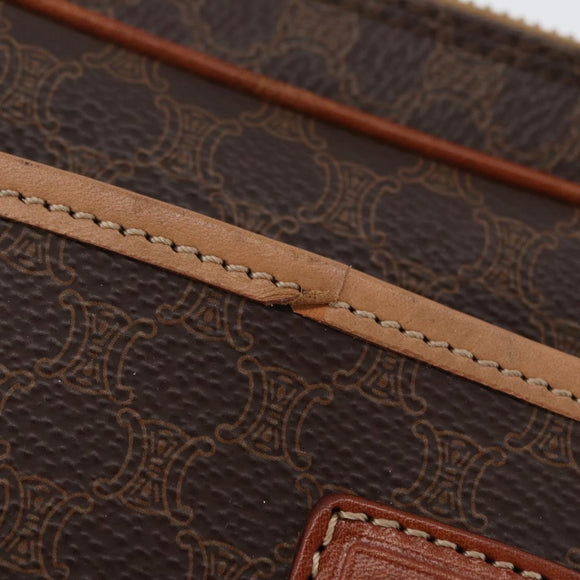 CELINE Macadam Canvas Pouch PVC Leather Brown Gold Auth fm5156