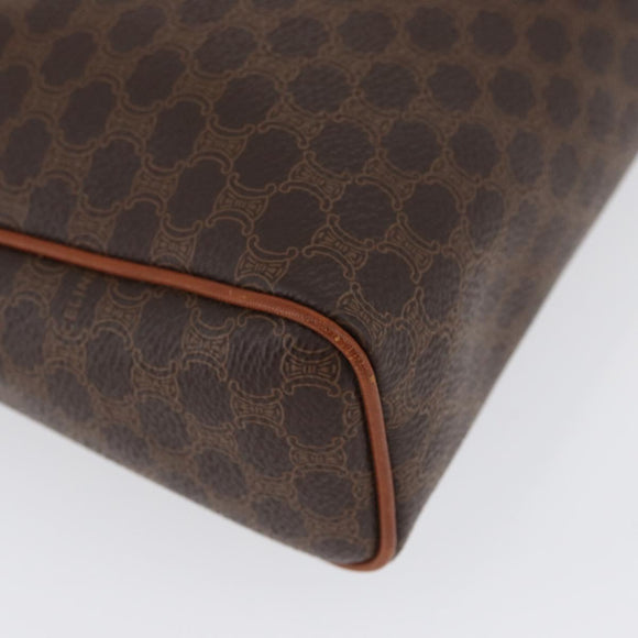 CELINE Macadam Canvas Pouch PVC Leather Brown Gold Auth fm5156
