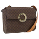 CELINE Macadam Canvas Circle Shoulder Bag PVC Leather Brown Gold Auth fm5157-1