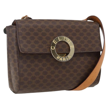 CELINE Macadam Canvas Circle Shoulder Bag PVC Leather Brown Gold Auth fm5157
