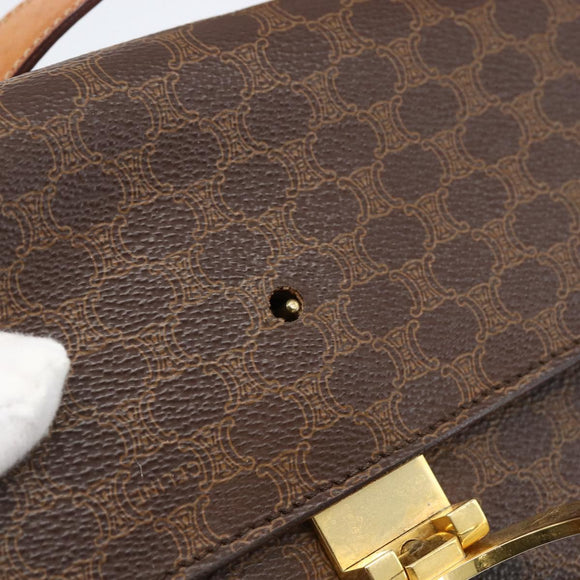 CELINE Macadam Canvas Circle Shoulder Bag PVC Leather Brown Gold Auth fm5157
