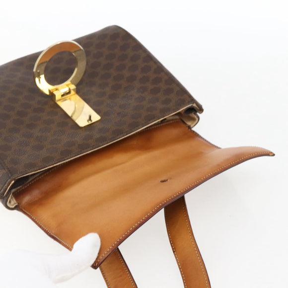 CELINE Macadam Canvas Circle Shoulder Bag PVC Leather Brown Gold Auth fm5157