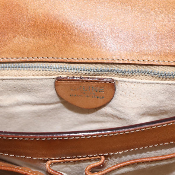 CELINE Macadam Canvas Circle Shoulder Bag PVC Leather Brown Gold Auth fm5157