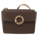 CELINE Macadam Canvas Circle Shoulder Bag PVC Leather Brown Gold Auth fm5157-13
