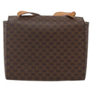 CELINE Macadam Canvas Circle Shoulder Bag PVC Leather Brown Gold Auth fm5157-2