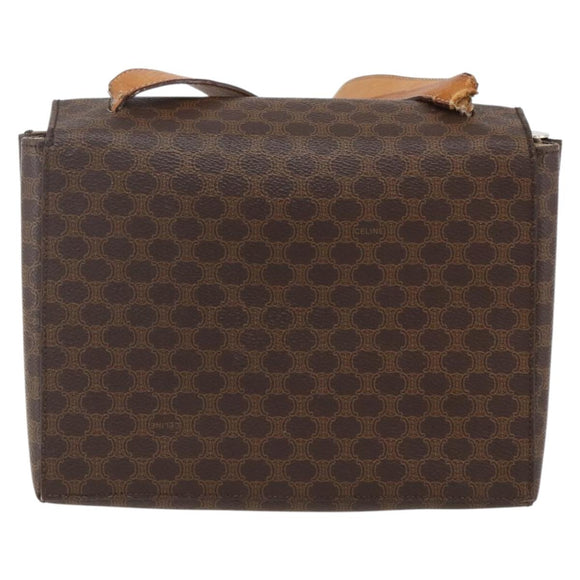 CELINE Macadam Canvas Circle Shoulder Bag PVC Leather Brown Gold Auth fm5157