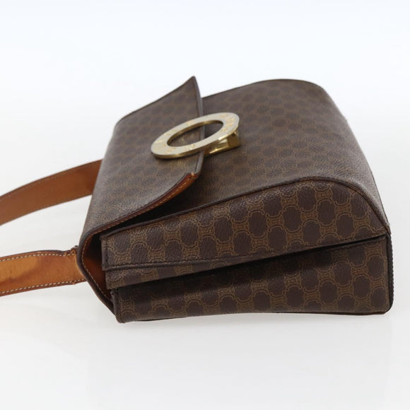 CELINE Macadam Canvas Circle Shoulder Bag PVC Leather Brown Gold Auth fm5157