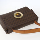 CELINE Macadam Canvas Circle Shoulder Bag PVC Leather Brown Gold Auth fm5157-6
