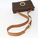 CELINE Macadam Canvas Circle Shoulder Bag PVC Leather Brown Gold Auth fm5157-7