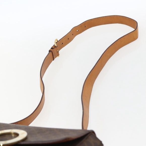 CELINE Macadam Canvas Circle Shoulder Bag PVC Leather Brown Gold Auth fm5157