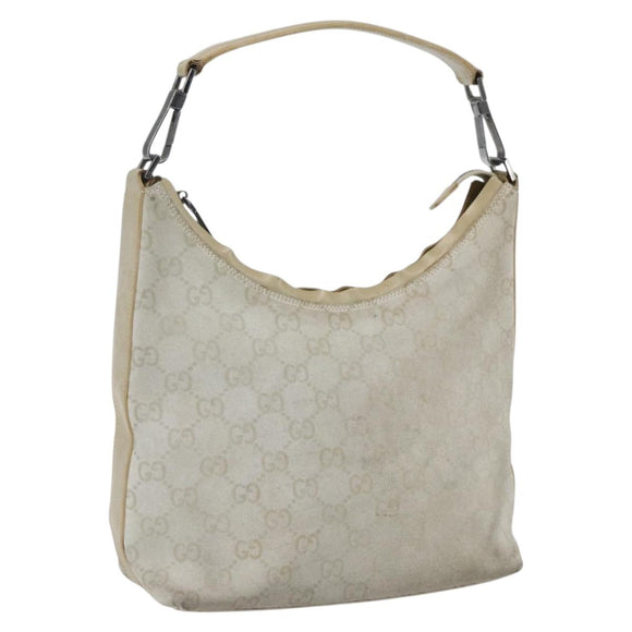 GUCCI GG Canvas Guccissima Bag Suede Light Beige Silver 000 0602 Auth fm5161