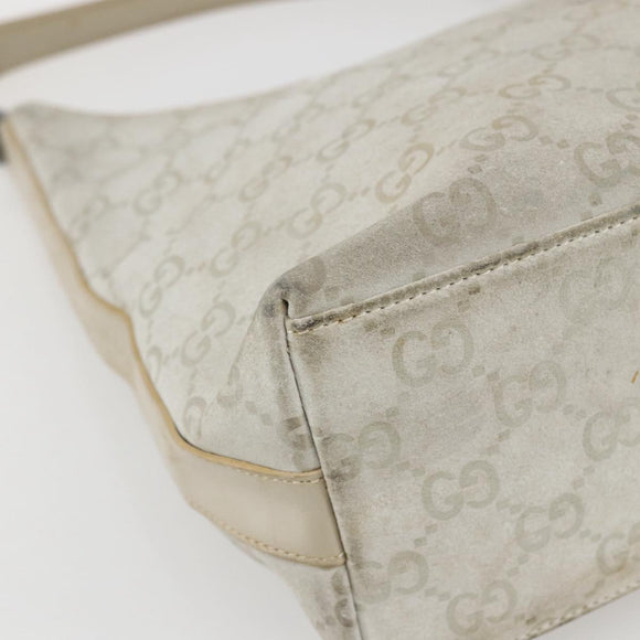 GUCCI GG Canvas Guccissima Bag Suede Light Beige Silver 000 0602 Auth fm5161