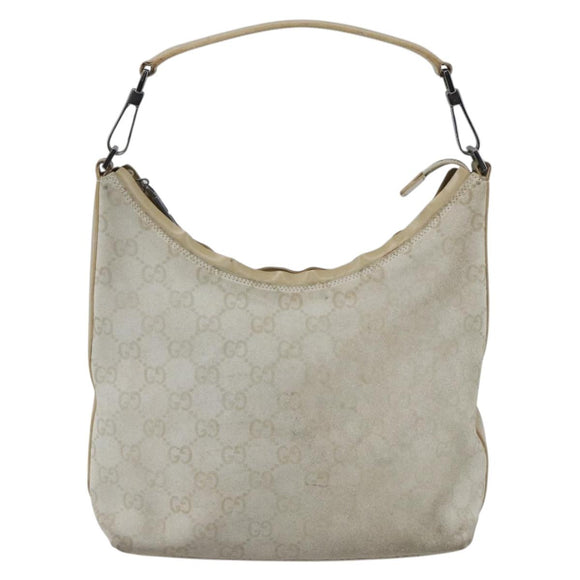 GUCCI GG Canvas Guccissima Bag Suede Light Beige Silver 000 0602 Auth fm5161