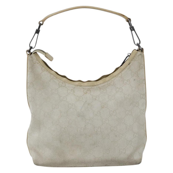 GUCCI GG Canvas Guccissima Bag Suede Light Beige Silver 000 0602 Auth fm5161
