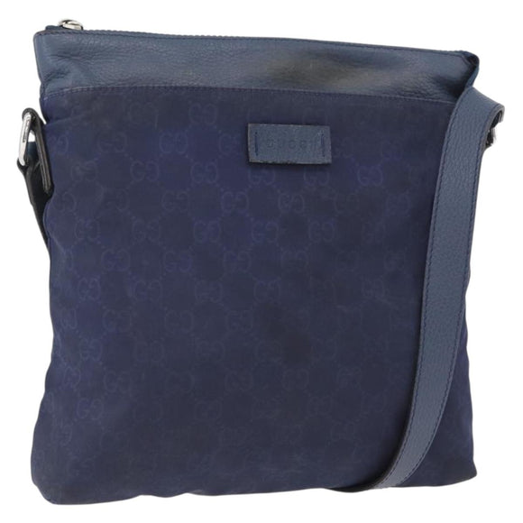GUCCI GG Canvas Shoulder Bag Nylon Leather Blue Silver 510342 Auth fm5162