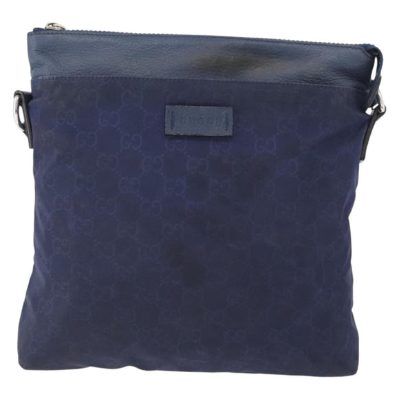 GUCCI GG Canvas Shoulder Bag Nylon Leather Blue Silver 510342 Auth fm5162