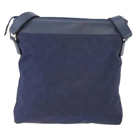 GUCCI GG Canvas Shoulder Bag Nylon Leather Blue Silver 510342 Auth fm5162