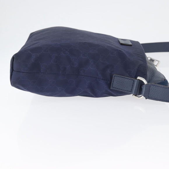 GUCCI GG Canvas Shoulder Bag Nylon Leather Blue Silver 510342 Auth fm5162