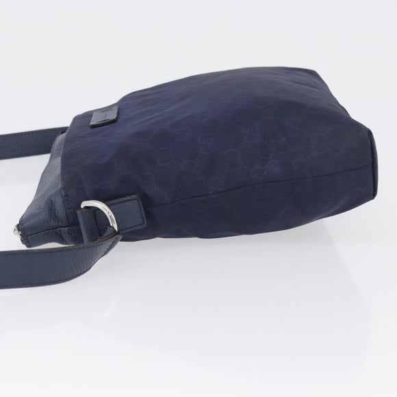 GUCCI GG Canvas Shoulder Bag Nylon Leather Blue Silver 510342 Auth fm5162