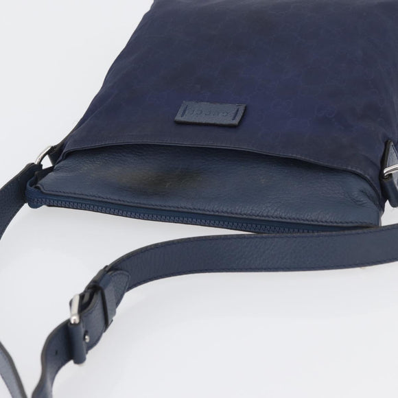 GUCCI GG Canvas Shoulder Bag Nylon Leather Blue Silver 510342 Auth fm5162