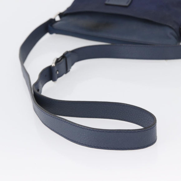 GUCCI GG Canvas Shoulder Bag Nylon Leather Blue Silver 510342 Auth fm5162
