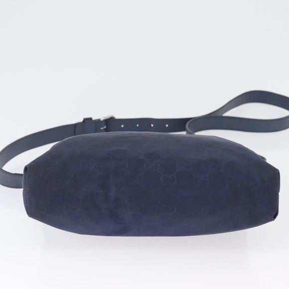 GUCCI GG Canvas Shoulder Bag Nylon Leather Blue Silver 510342 Auth fm5162