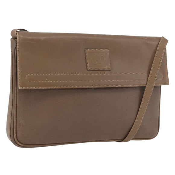 GUCCI Shoulder Bag Leather Beige Gold Auth fm5163