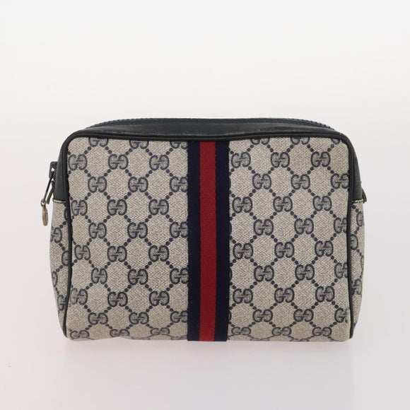 GUCCI GG Supreme GG Canvas Hand Bag PVC Canvas 2 Set Navy Beige Auth fm5165