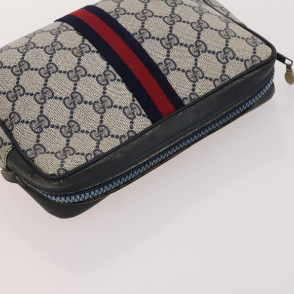 GUCCI GG Supreme GG Canvas Hand Bag PVC Canvas 2 Set Navy Beige Auth fm5165