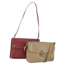 Christian Dior Clutch Bag Leather 2 Set Bordeaux Beige Auth fm5166-1
