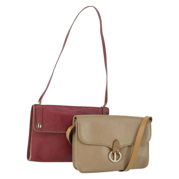 Christian Dior Clutch Bag Leather 2 Set Bordeaux Beige Auth fm5166