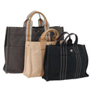 HERMES Fourre Tout Hand Bag Canvas 3 Set Orange Gray black Auth fm5167-1