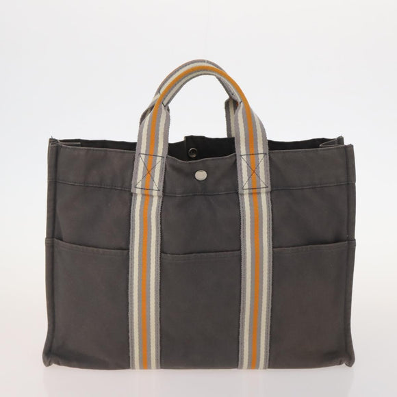 HERMES Fourre Tout Hand Bag Canvas 3 Set Orange Gray black Auth fm5167