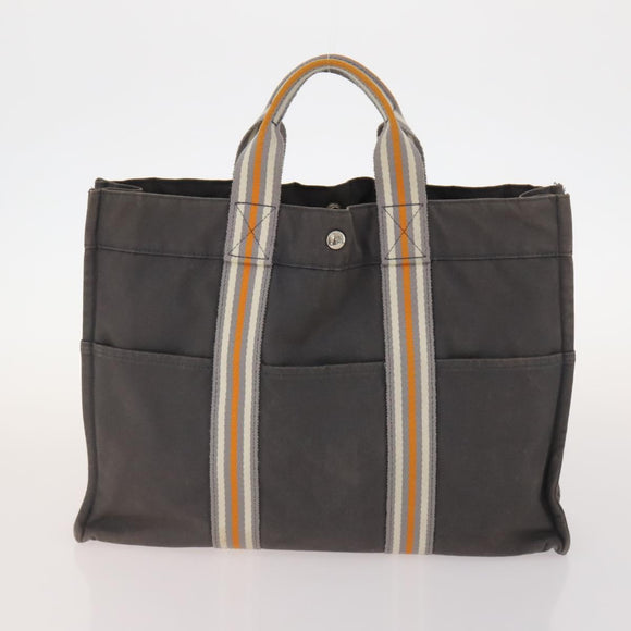 HERMES Fourre Tout Hand Bag Canvas 3 Set Orange Gray black Auth fm5167