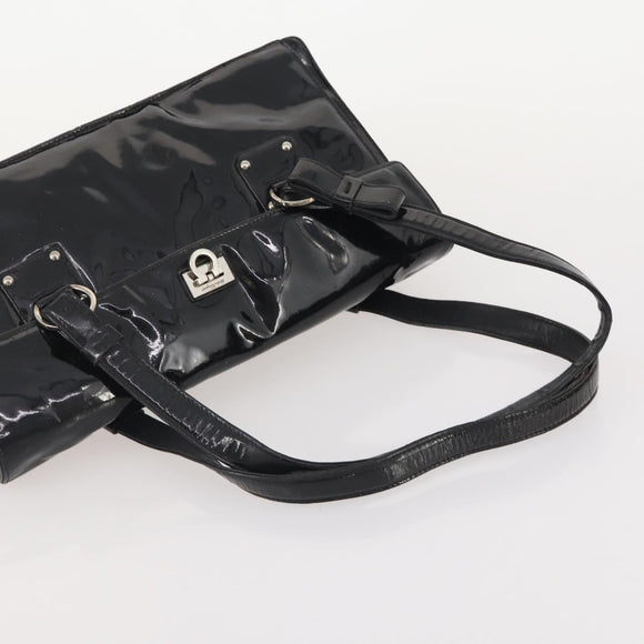 Salvatore Ferragamo Gancini Bag Patent Leather 3 Set Black Beige Auth fm5168