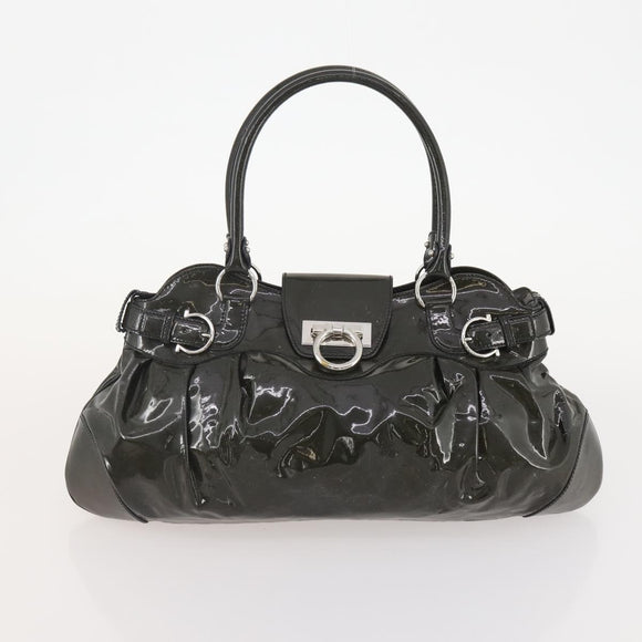 Salvatore Ferragamo Gancini Bag Patent Leather 3 Set Black Beige Auth fm5168