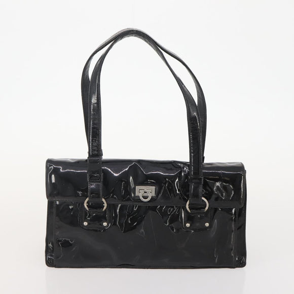 Salvatore Ferragamo Gancini Bag Patent Leather 3 Set Black Beige Auth fm5168