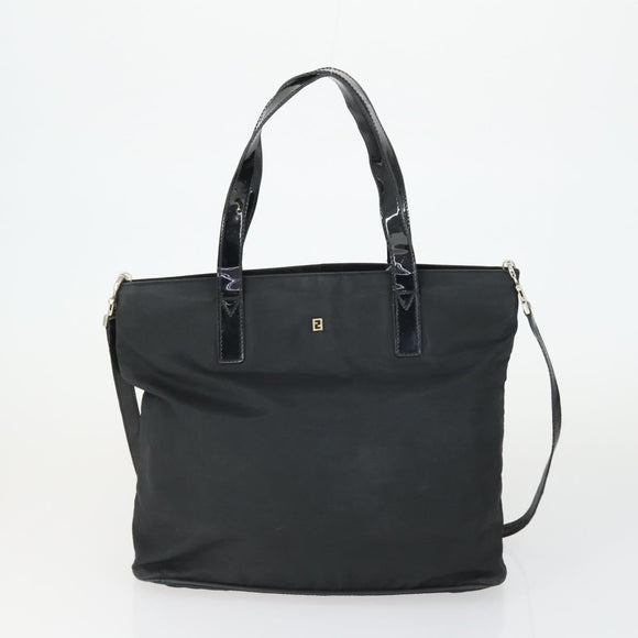 FENDI Zucchino Zucca Bag Nylon Leather PVC Canvas 2 Set Black Brown Auth fm5169