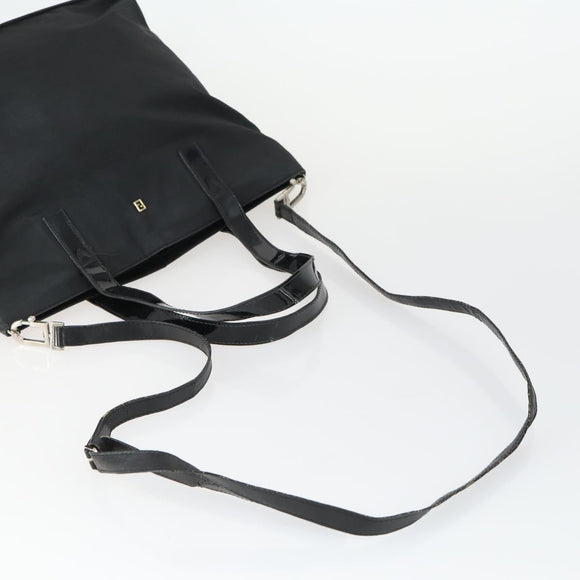 FENDI Zucchino Zucca Bag Nylon Leather PVC Canvas 2 Set Black Brown Auth fm5169