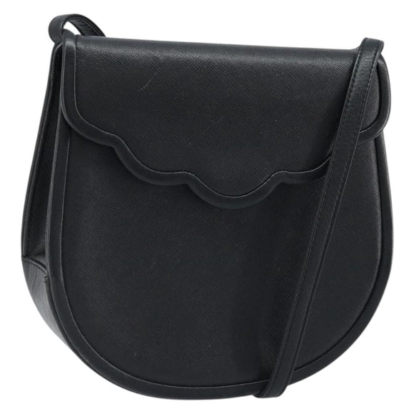 SAINT LAURENT Shoulder Bag Leather Black Gold Auth fm5171