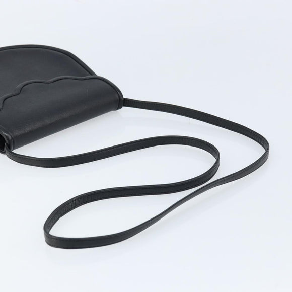 SAINT LAURENT Shoulder Bag Leather Black Gold Auth fm5171
