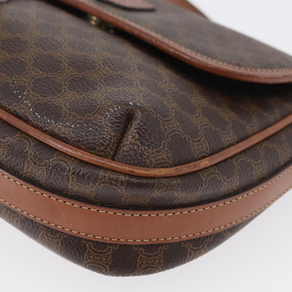 CELINE Macadam Canvas Shoulder Bag PVC Leather Brown Gold Auth fm5173