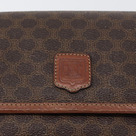 CELINE Macadam Canvas Shoulder Bag PVC Leather Brown Gold Auth fm5173