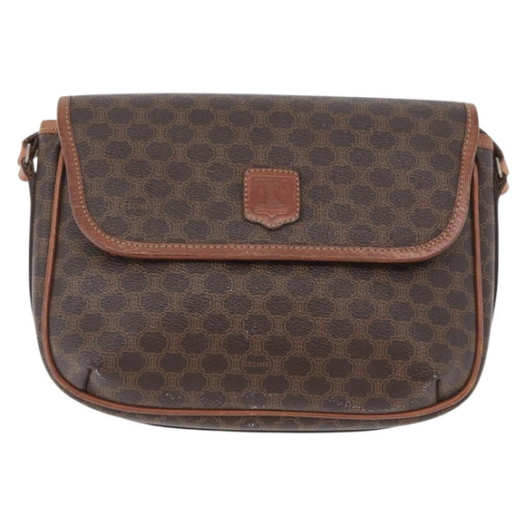 CELINE Macadam Canvas Shoulder Bag PVC Leather Brown Gold Auth fm5173